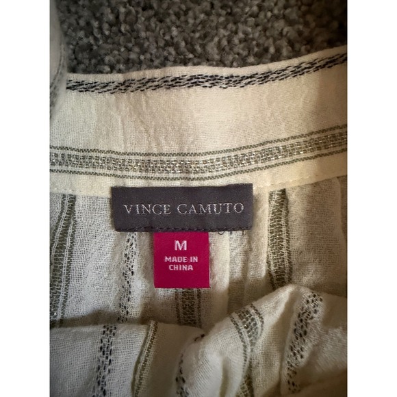 Vince Camuto Womens Flutter Sleeve Square Neck Striped Metallic Blouse White M - Picture 3 of 5